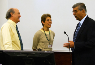 Photo of Drs. Marc Lalande, Ann Milanese, and Suman Singha