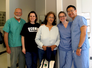 Photo of Dr. Thomas Taylor, Dr. Marina Funtik, Dr . Bridget Willet, and Dr. Yu Zheng with an Alaskan patient