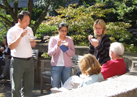 Members of the Health Center community enjoying ice cream in the courtyard