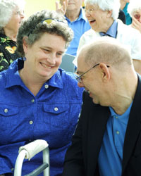 State Senator Beth Bye talks with a relative of the late Jo-Anne Smith