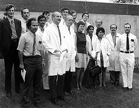 Participants in the pediatric residency program in 1971. Dr. Jose Muniz is in the back row, fifth from left. Dr. Robert Greenstein is second from the right, back row.