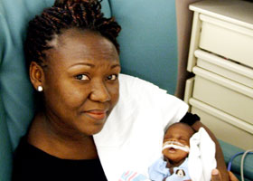 Mary Ntiri and her son, William, in the neonatal intensive care unit August 2008