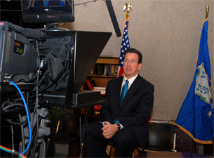 Governor-elect Dan Malloy using the BMC TV studio to tape a video message for the new Governor's website