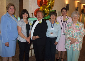 Photo of E.Carol Polifroni, Gloria Opirhory, Irene Engel, Jeanne Lattanzio, Ellen Leone, and Claire O’Neil.