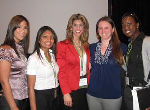 First-year students with Dr. Sharona B. Ross (center). Daniella Vega, Radhika Nakrani, Dr. Ross, Joanne Cyganowski and Yemi Ajayi. (left to right)